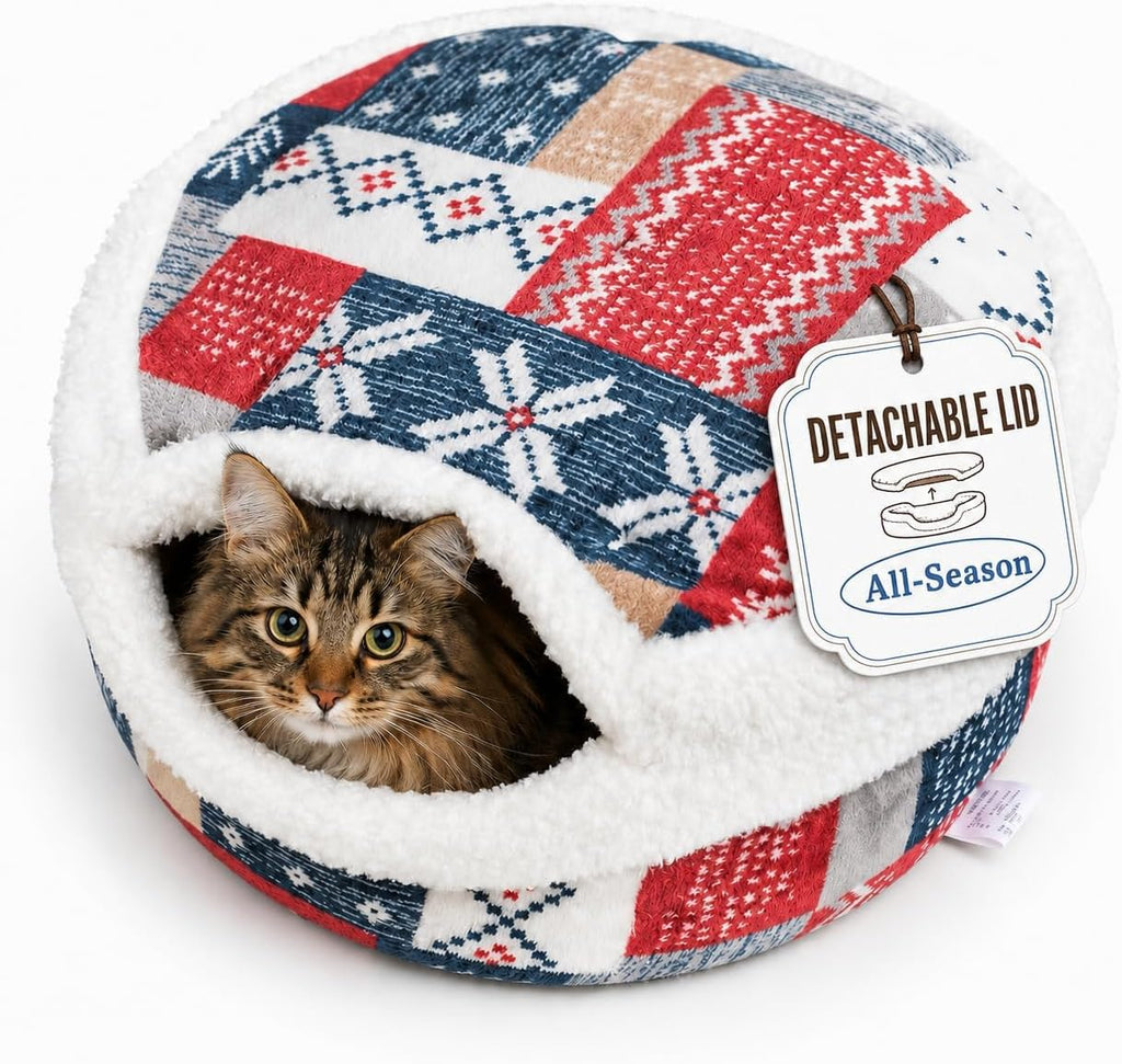 Cat Bed Cave - Enclosed Hideaway with Detachable Lid for Kitten (Yellow)