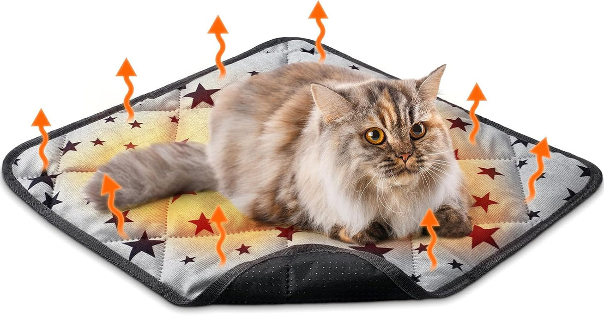 Self Heating Cat Bed Mat Self Warming Pad, Black, 12 x 12 x 0.4 Inch
