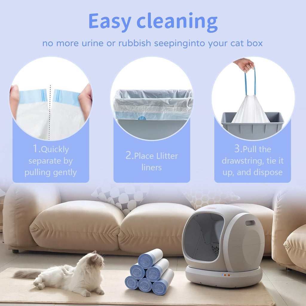 120 Count Pre-Seperated Self-Cleaning Cat Litter Box Liners Bag, Compatible with MW-SC01/SC02/SC09/LR01/LB02, Thick Heav