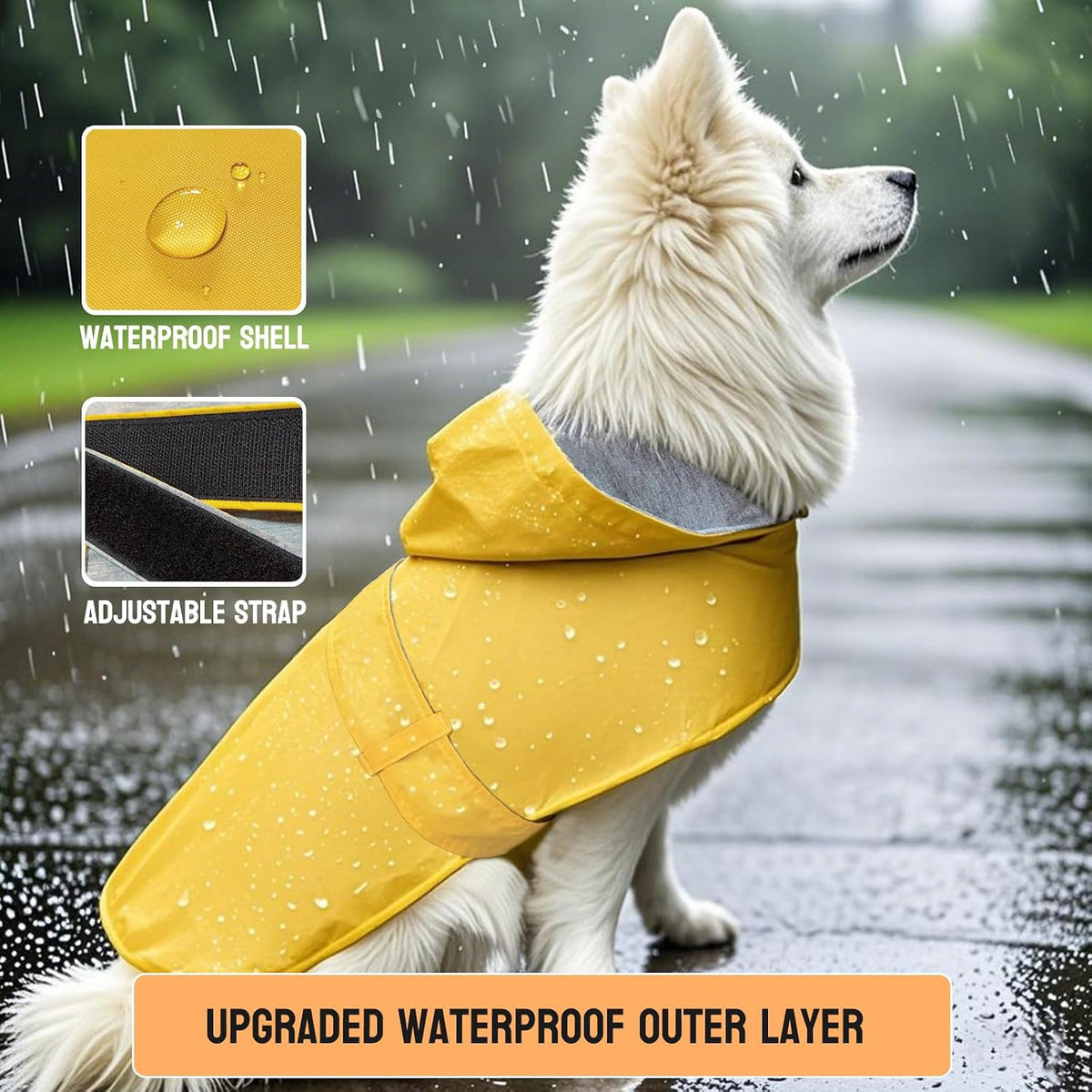 Dog Raincoat Small Dog Rain Jacket Waterproof Pet Rain Suit Double-Layered Poncho for Puppy Small Dogs Hooded Warm Linin