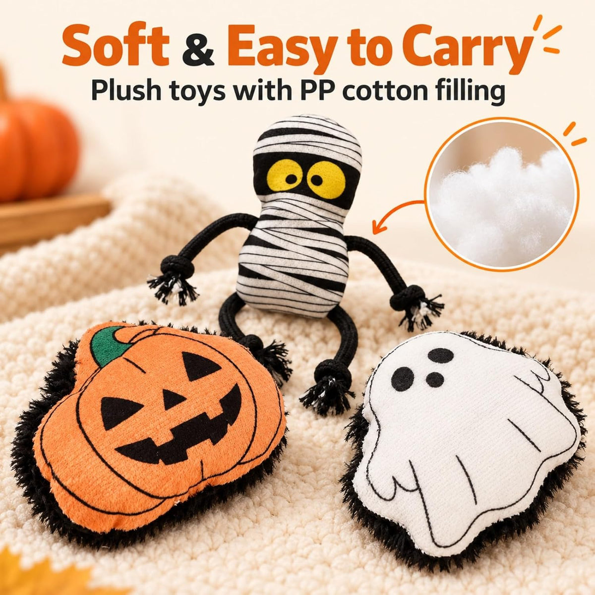 Catnip Cat Toys, Halloween Ghost Pumpkin and Mummy Plush Toys, 3 Pack