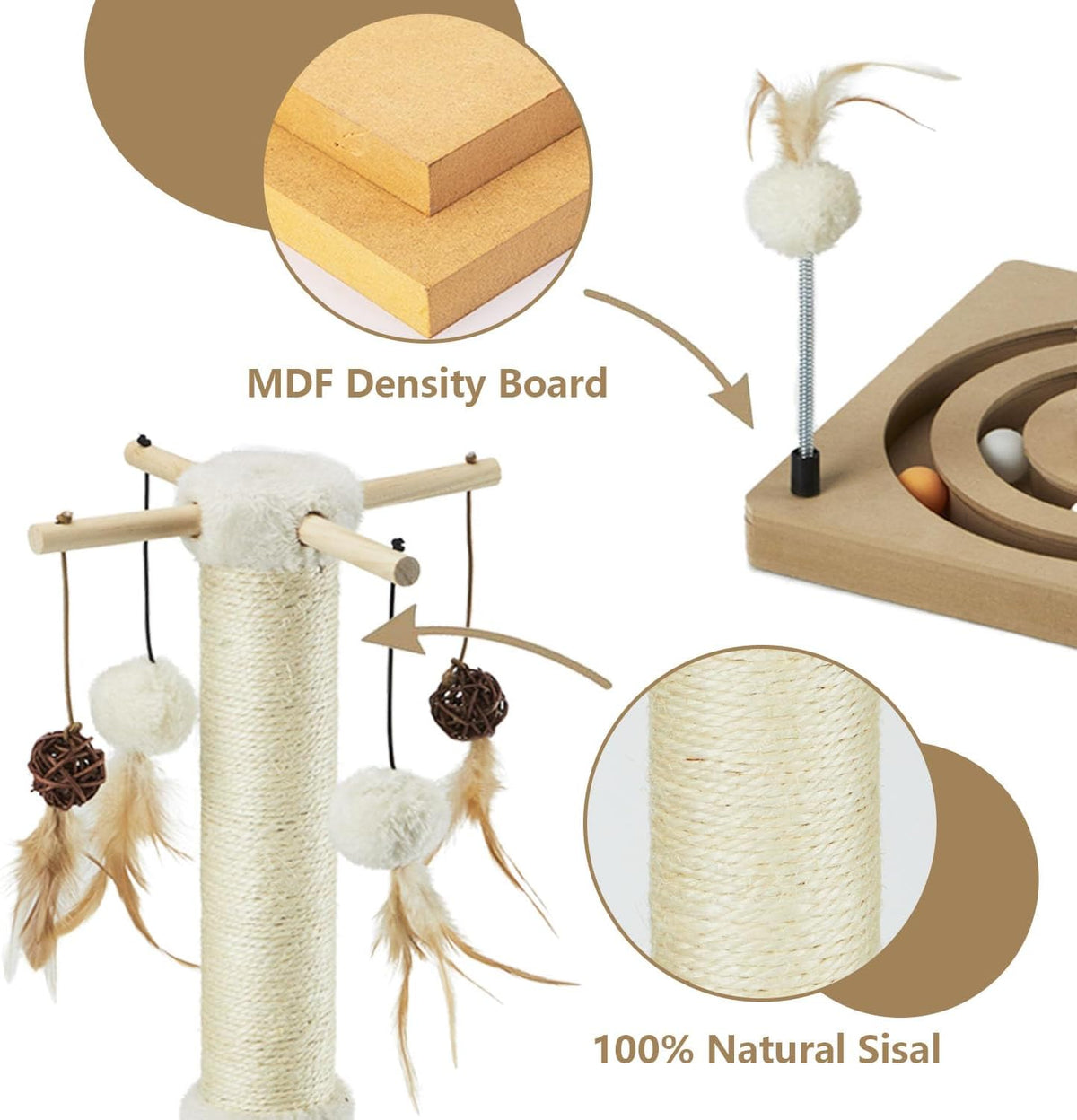 PEEKAB Cat Scratching Post Sisal Scratch Posts for Indoor Cats and Kittens,with Tracking Ball Interactive Toys and Hangi