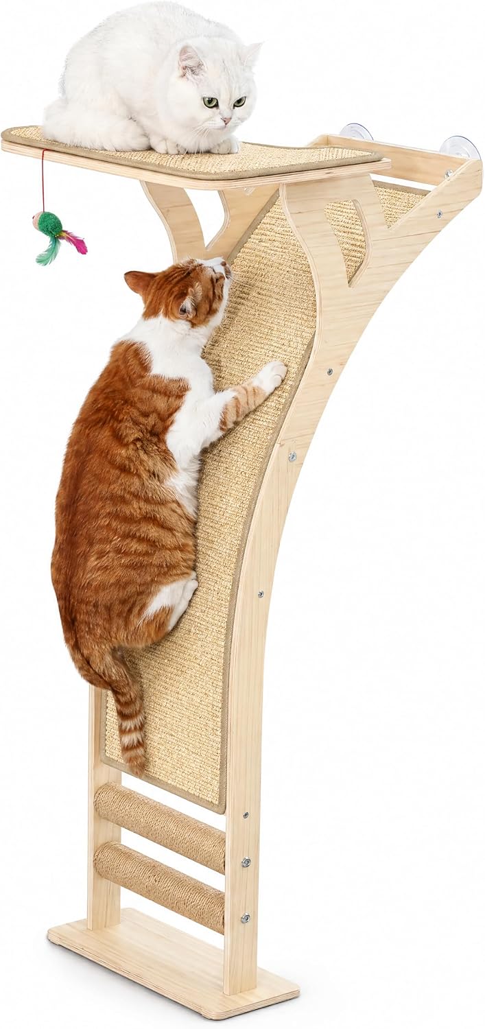Cat Window Perch with Scratching Post, 46-Inch Tall Climbing Tree & Hammock