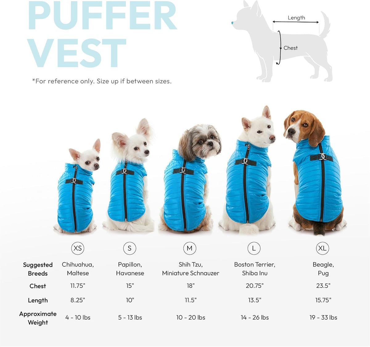 Gooby Puffer Vest Dog Jacket, Turquoise, Large