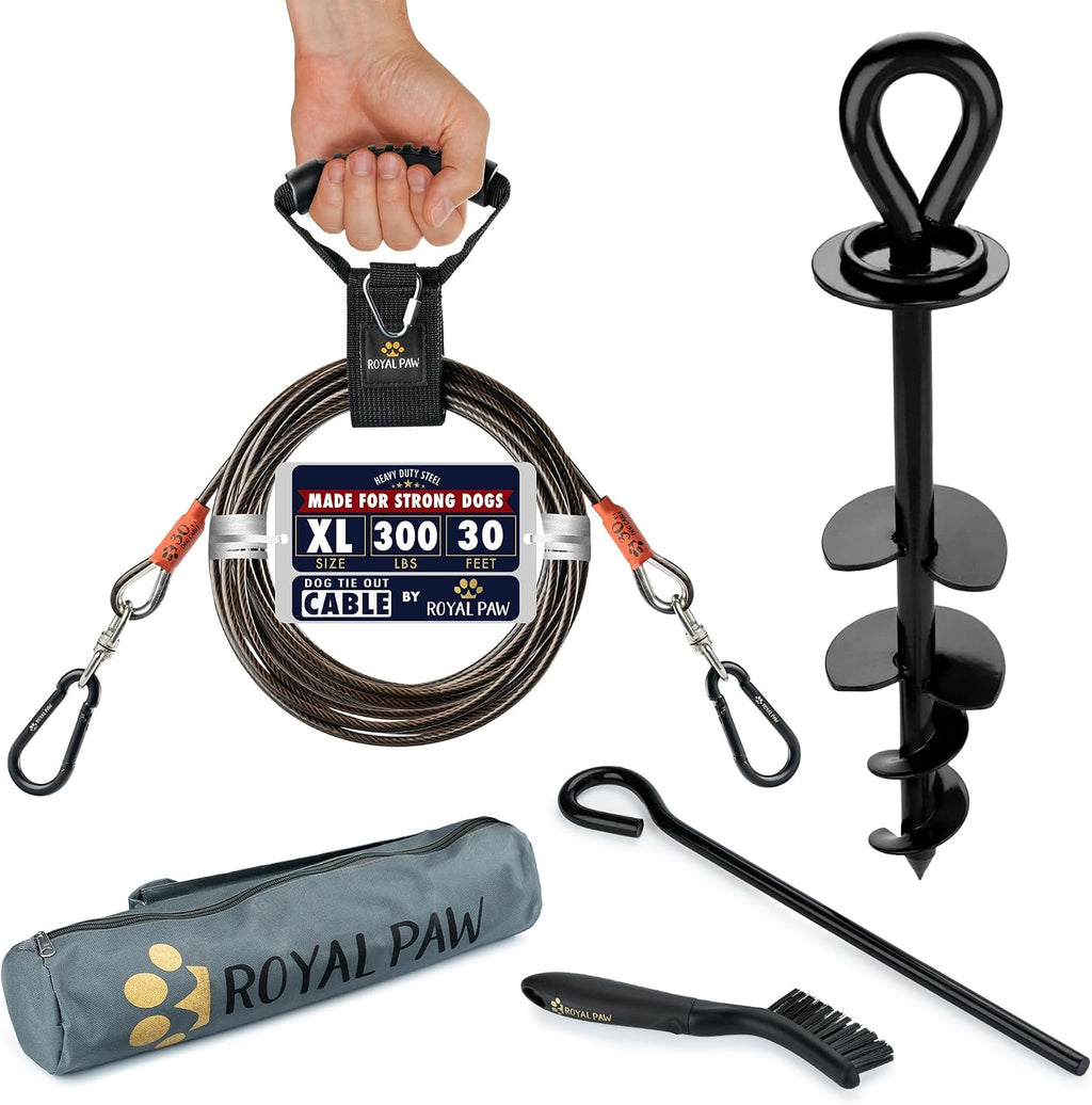 ROYAL PAW Dog Tie Out Cable and Stake 30ft - for Large Dogs up to 300 lbs - Heavy Duty Tether and Dog Stake for Yard, Be