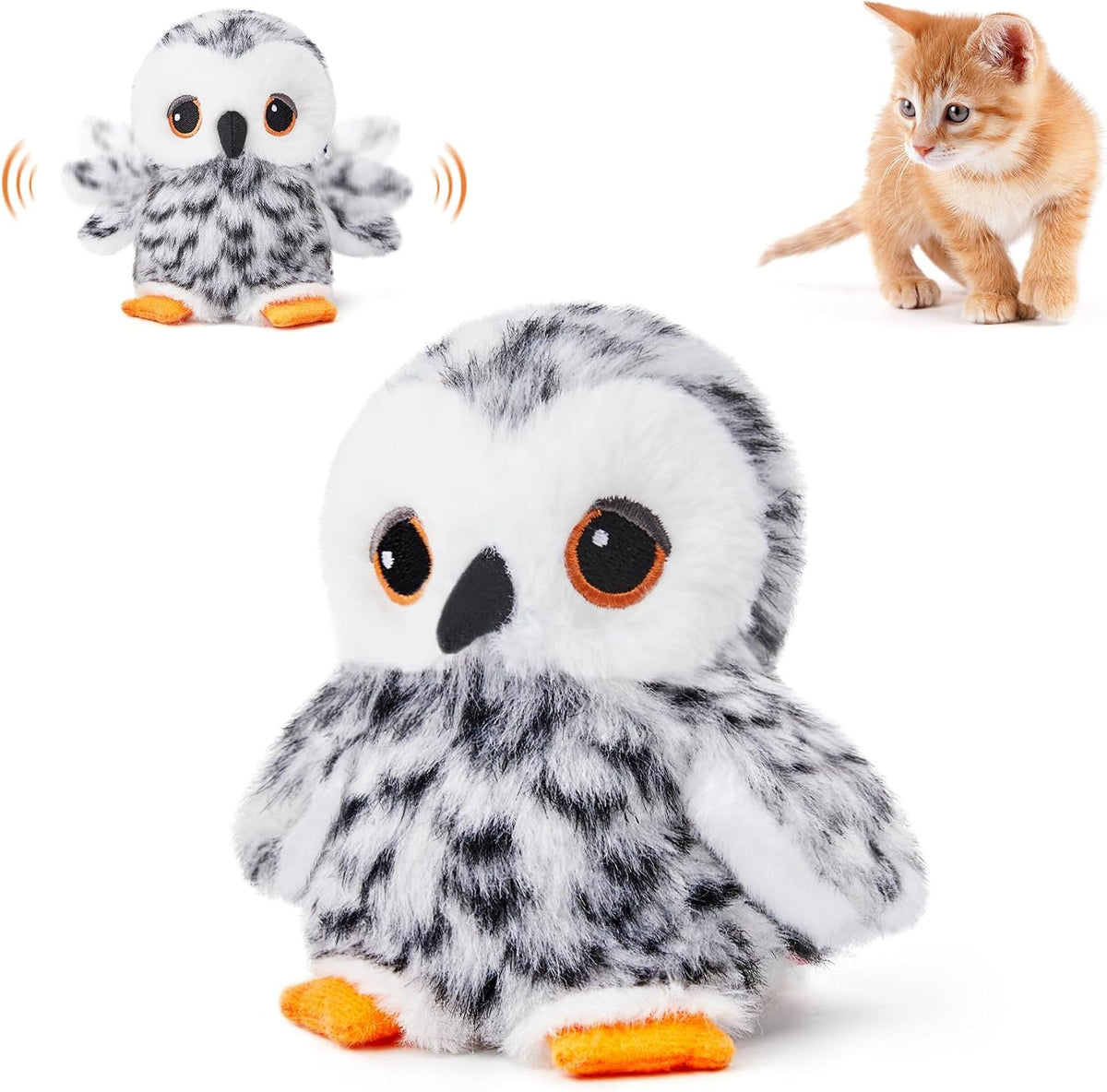 Potaroma Flapping Owl Cat Toys (No Flying), Lifelike Bird Chirp, Rechargeable Touch Activated Kitten Toy, Interactive Ca