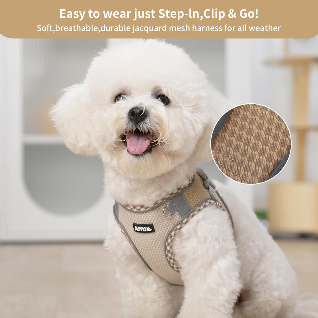AIITLE Breathable Dog Harness Small Sized and Leash Set, Brown-Beige XXXS