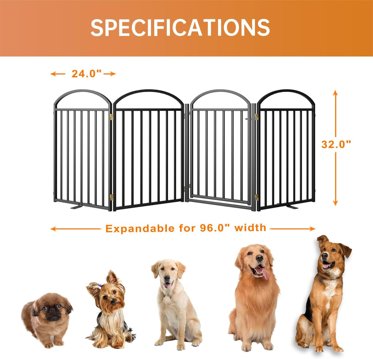 4 Panels Full Matel Freestanding Dog Gates with Door, 96"Extra Wide 32"Tall Free Standing Dog Pet Gate for Indoor & Outd