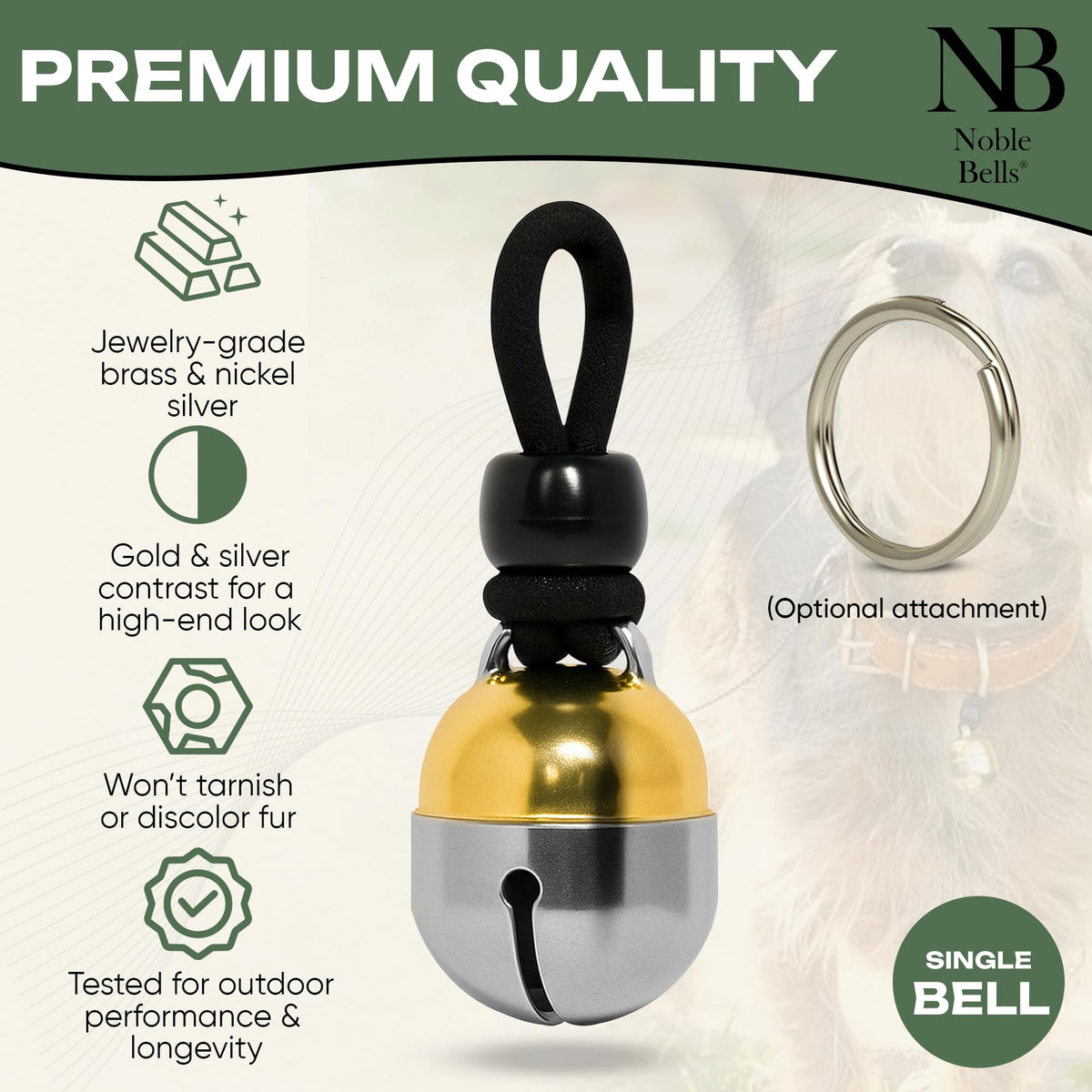 Noble Bells Handmade in USA, Extra Loud Collar Bell for Cat or Dog, Small