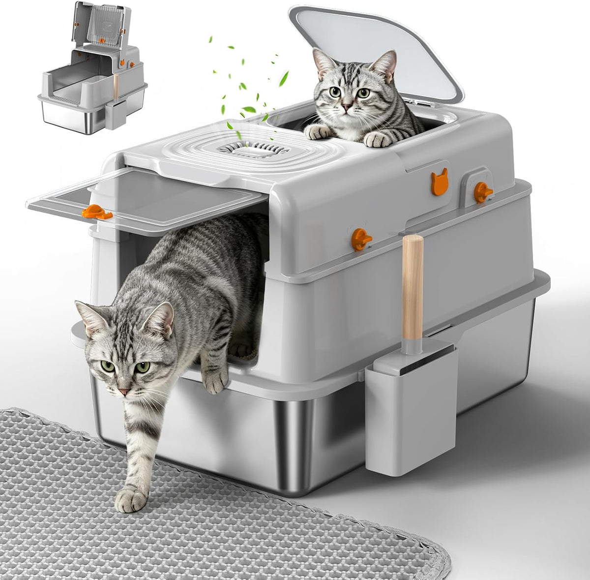XXXL Stainless Steel Cat Litter Box, Enclosed Cat Litter Box