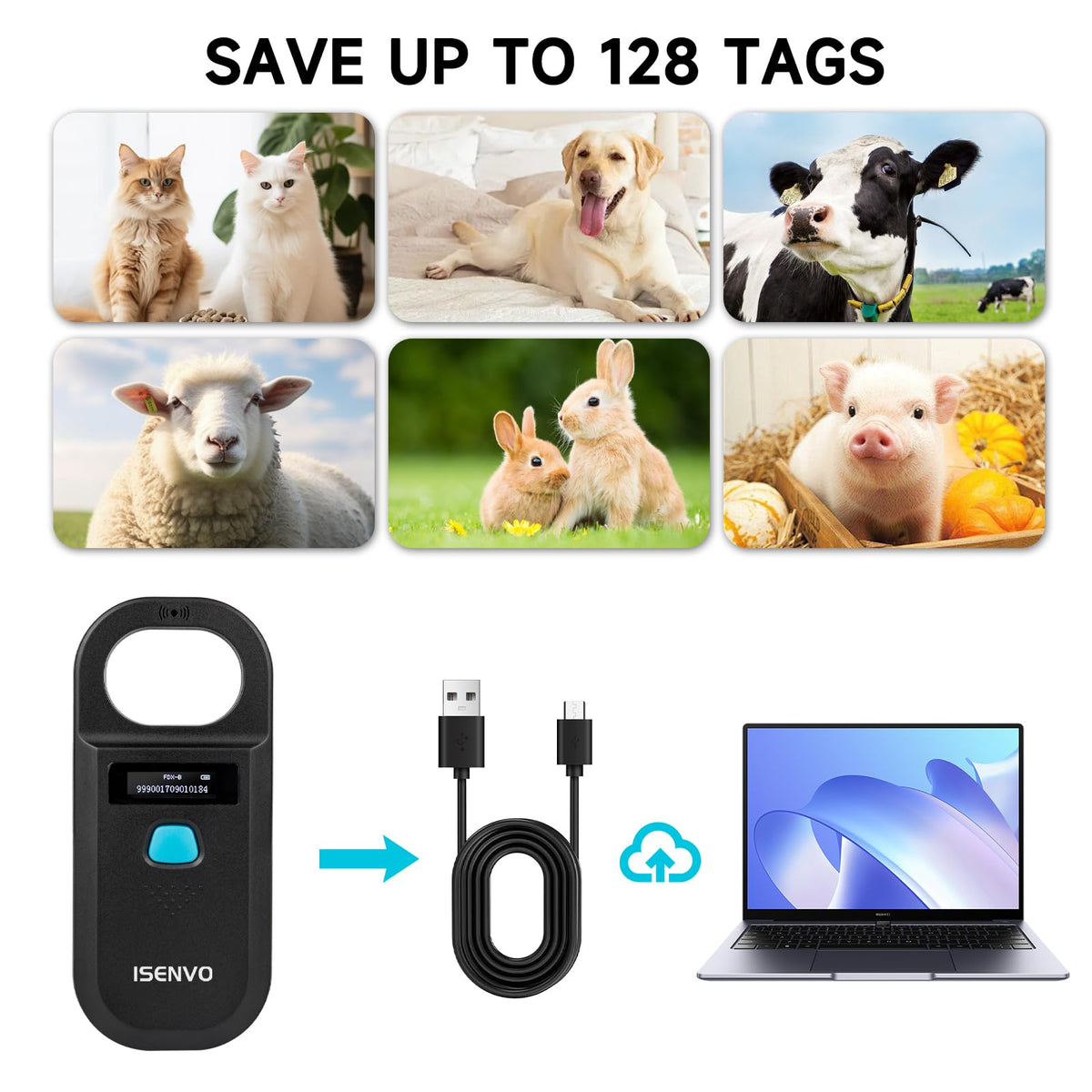 ISENVO Pet Microchip Scanner, 15 Digit Pet Chip Scanner, Rechargeable(190A)