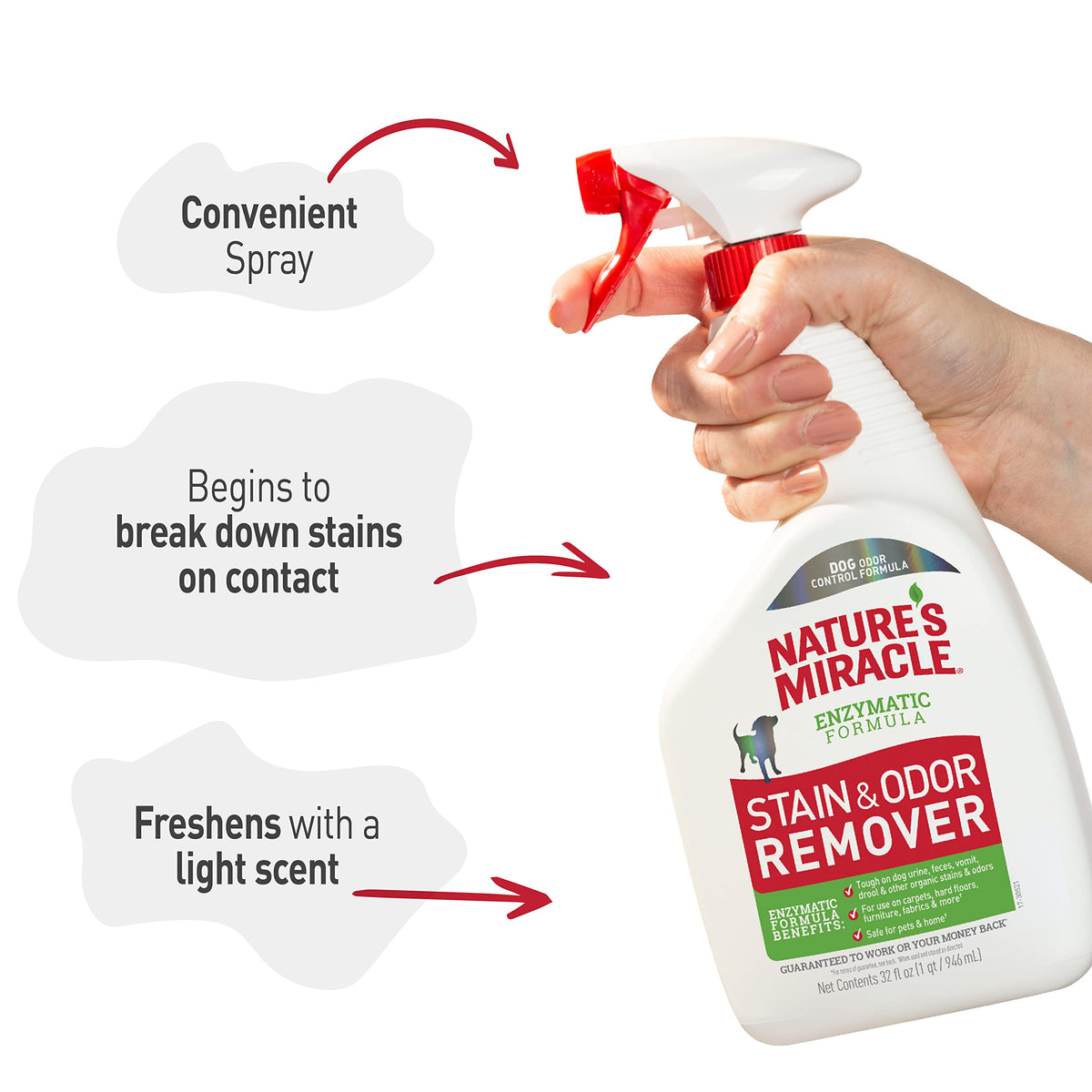 Nature’s Miracle Dog Stain & Odor Remover, Enzymatic Cleaner, 32 oz