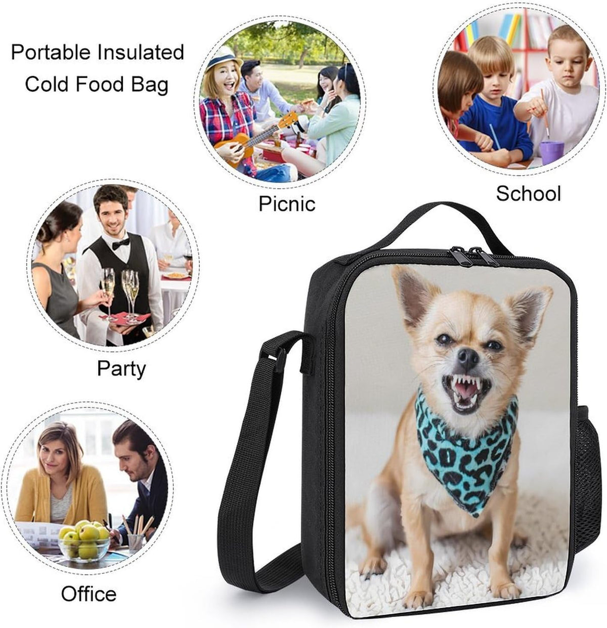 Angry Chihuahua Dog Travel Backpack Lunch Bag Set