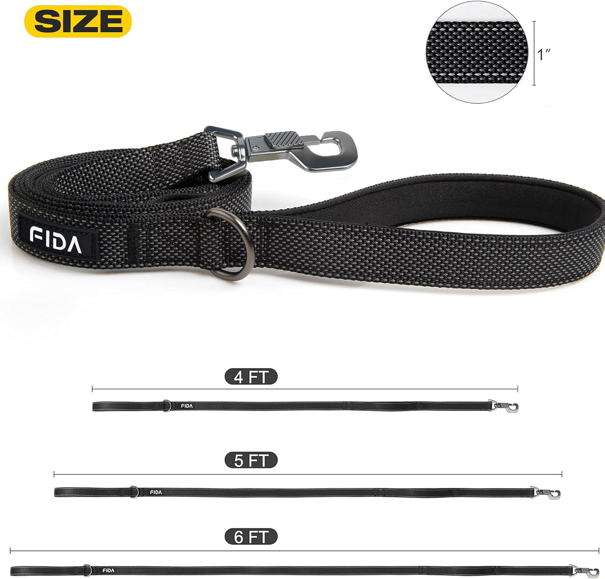 Fida Heavy Duty Dog Leash for Medium Large Dogs, 4 FT, Dual Padded Handles