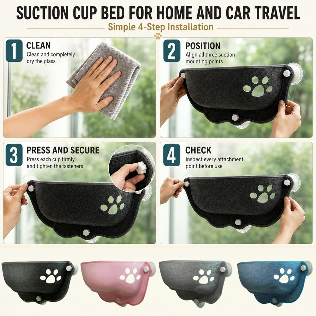 Cat Car Window Hammock with Soft Pad, Cat Car Window Seat，Gray：Small