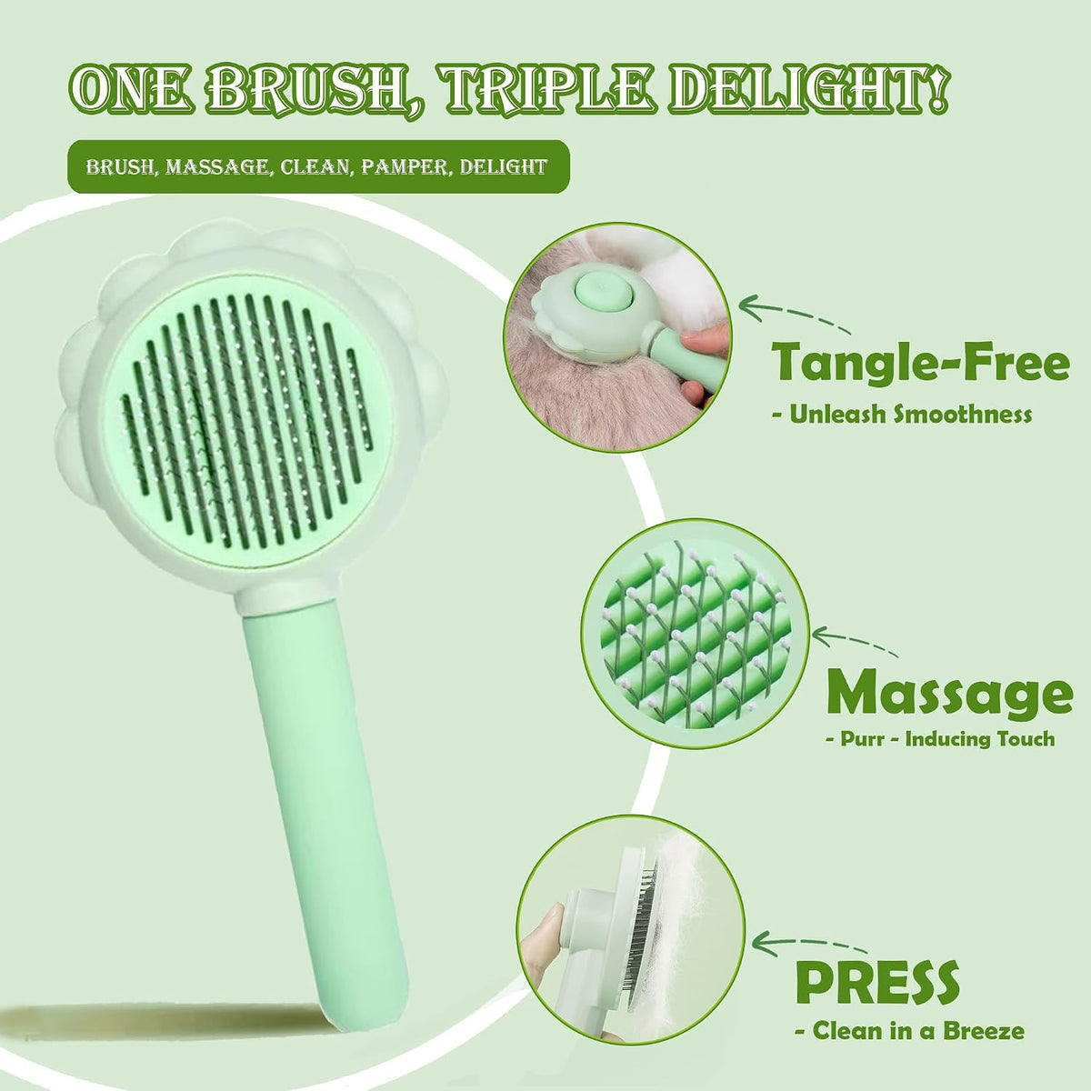 Self Cleaning Cat Brush for Shedding, LED Light Nail Clipper and Nail File