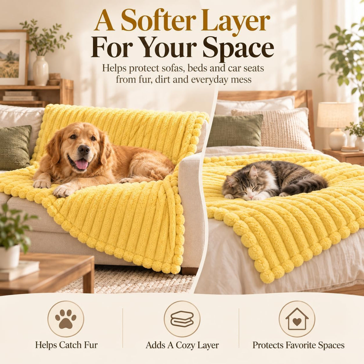 Yellow Dog Blanket Emotional Support Blanket for Dogs Soft Plush Washable