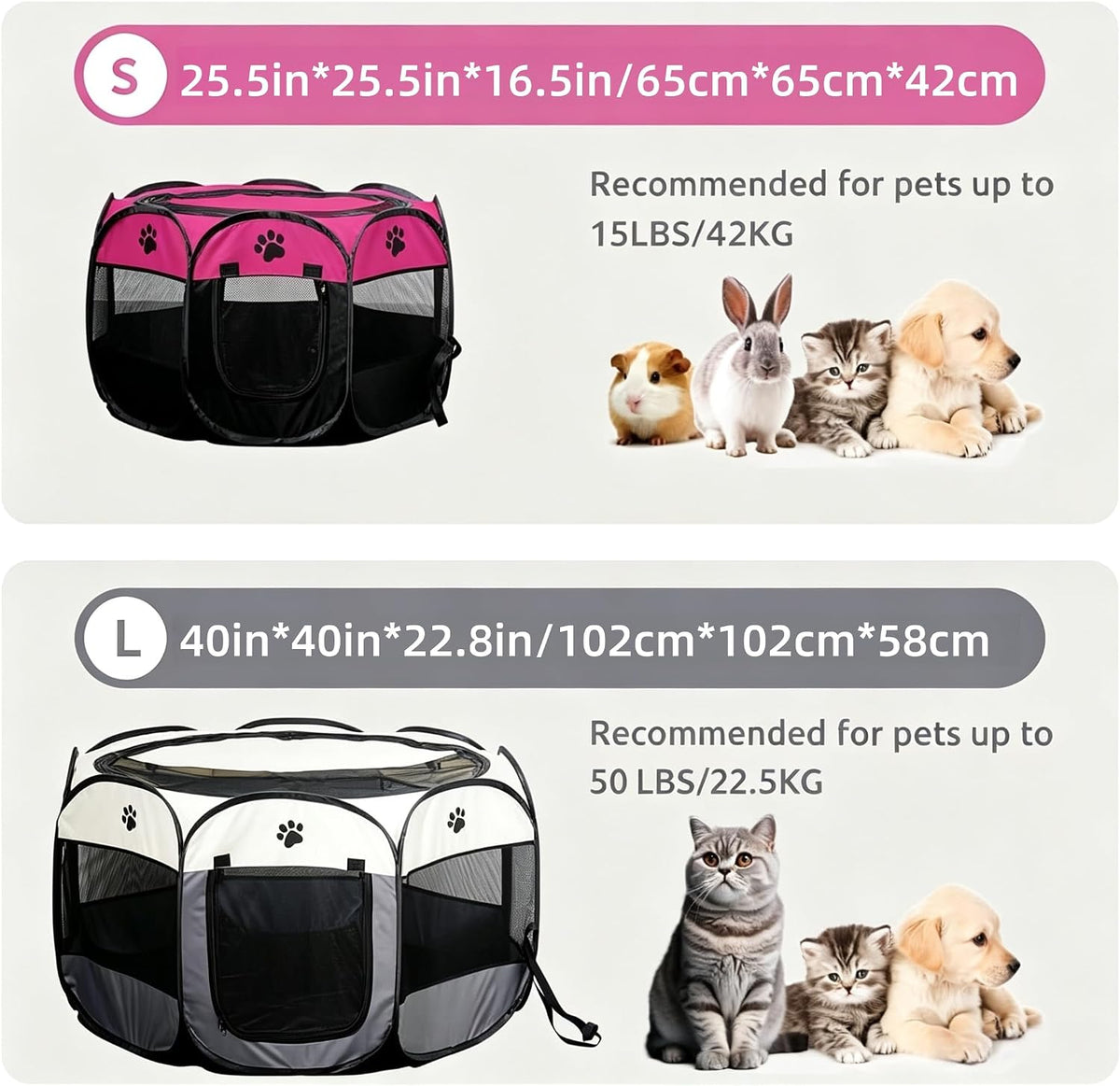 SENCONE Portable Pet Playpen for Cats, Kittens, Puppies, Indoor/Outdoor, S