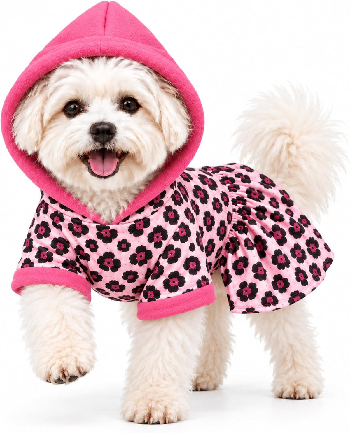 Dog Hoodie Sweaters for Small Dogs,Leopard Print Hooded Dress Skirt for Chihuahua Yorkie Pomeranian Maltese Poodle Pug,W
