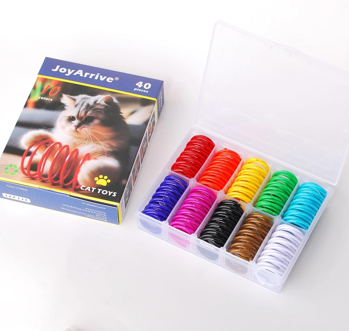 40Pcs 10 Colors Box Stored Springs for Indoor Cats, Cats Coil, Cat Interactive Toys, Cat Swatting Toy, Self-Play Toys, H