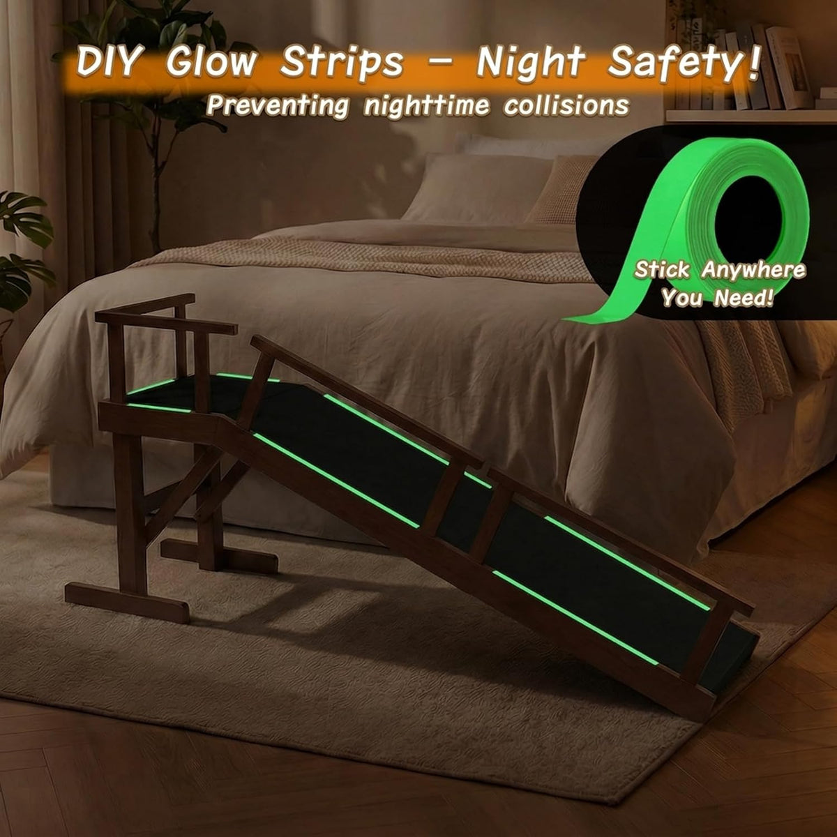 61" Dog Ramp for Bed&Couch, Non-Slip Platform with Removable Rails Walnut