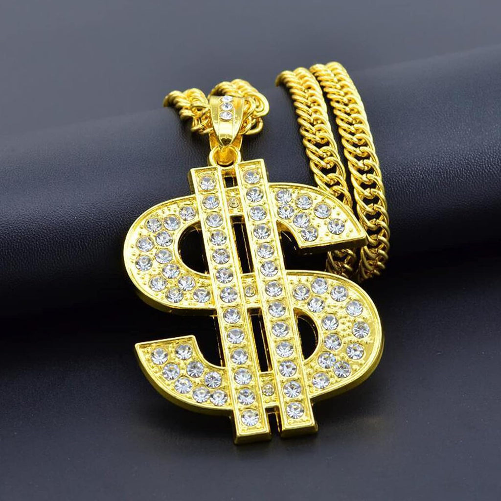 FUNKA Gold Chain Dog Collar Adjustable Cuban Link Dog Necklace with Crystal Dollar Sign Pendant Cute Fashion Pet Jewelry
