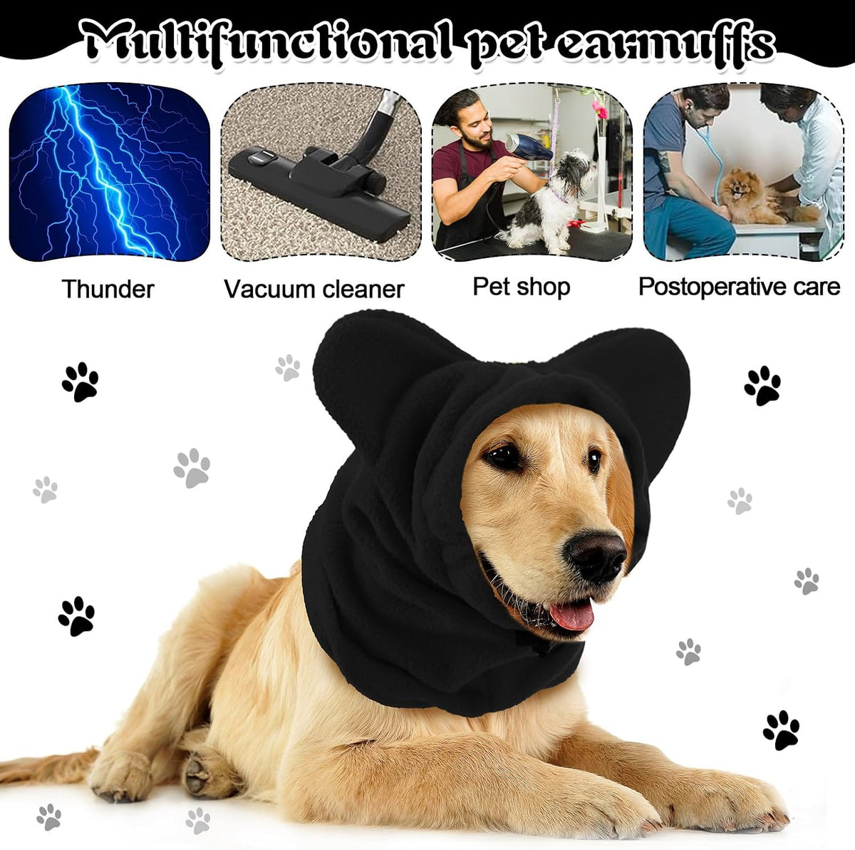 Winter Dog Hat Ear Muffs Pet Neck Warmer Hood, Ear Muff, Black, M