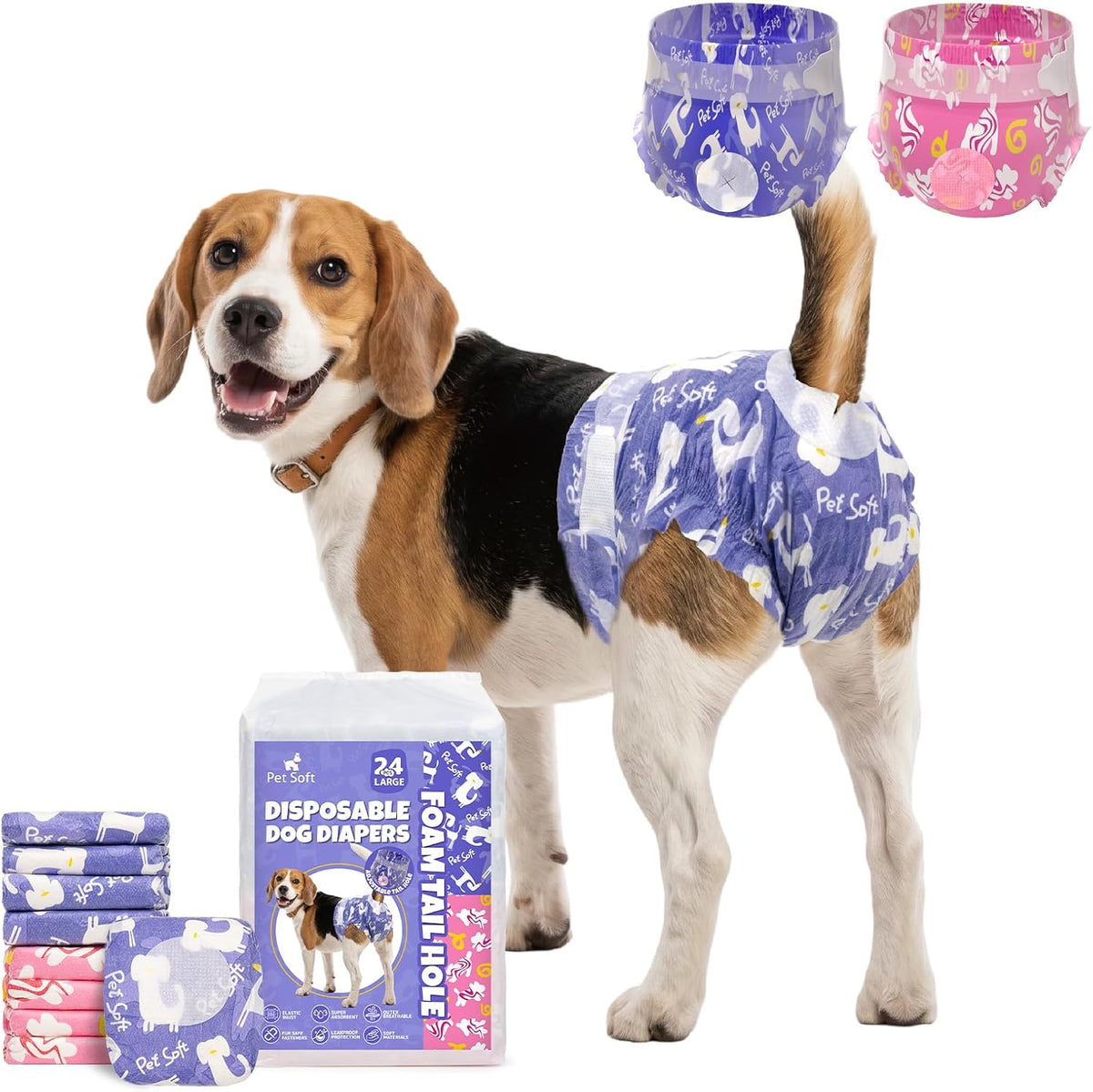 Pet Soft Disposable Dog Diapers Female with Foam Tail Hole S 24P