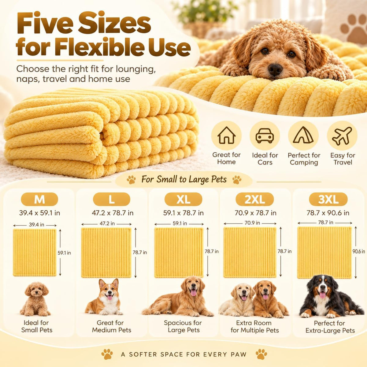 Yellow Dog Calming Blanket, Soft Emotional Support Blanket for Dogs，L
