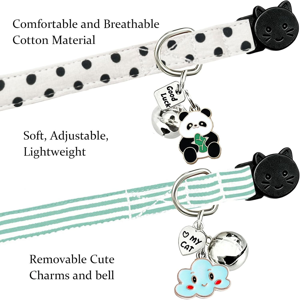 Cotton Cat Collars, Breakaway Polka Dot Kitten Collar for Girl and Boy Cats
