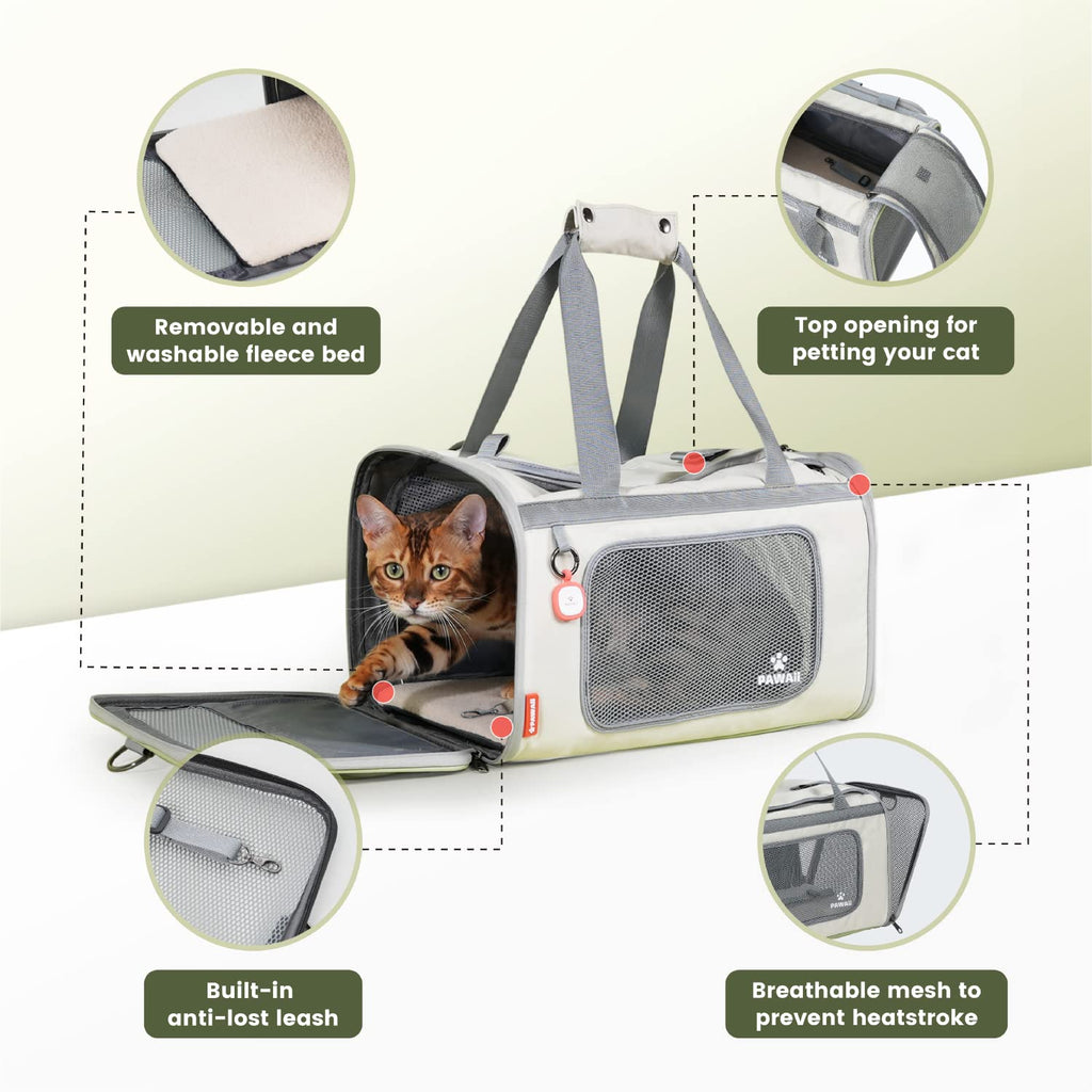 Pawaii Cat Carrier Airline Approved Expandable Breathable Safety Leash