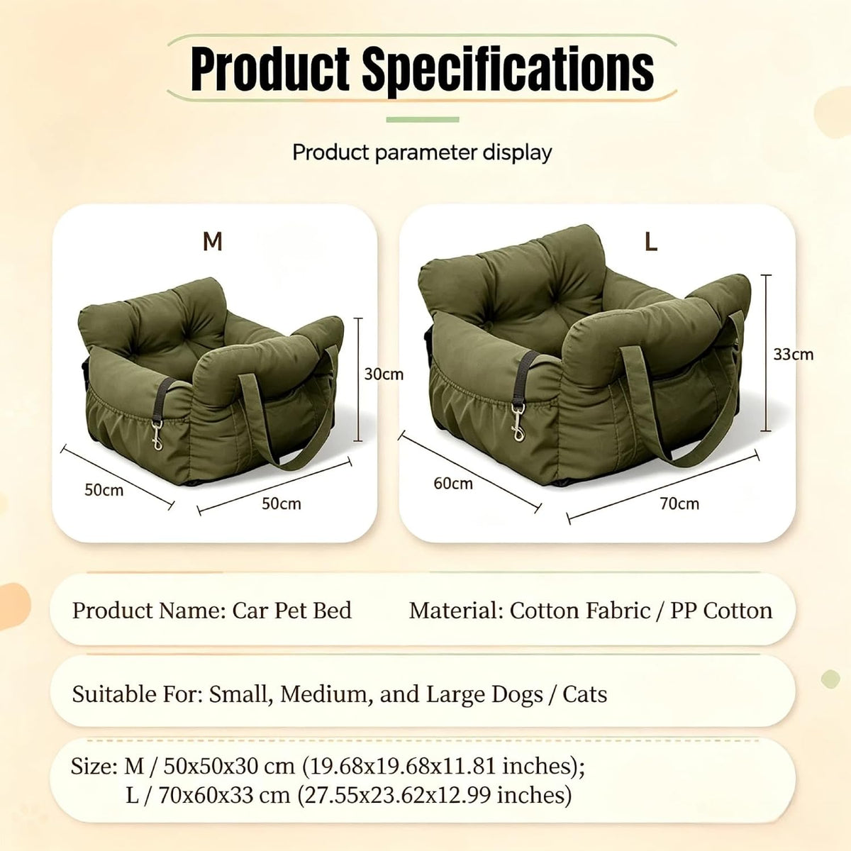 Pet Road Trip Accessory Car Seat for Small Medium Dog (Gray, M)