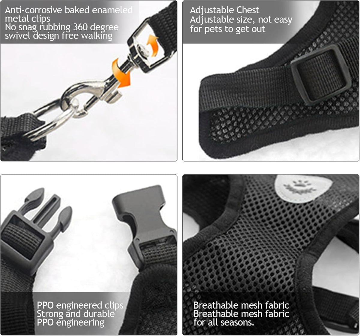 Black Cat Harness and Leash Set, Soft Mesh Adjustable Reflective, Size M
