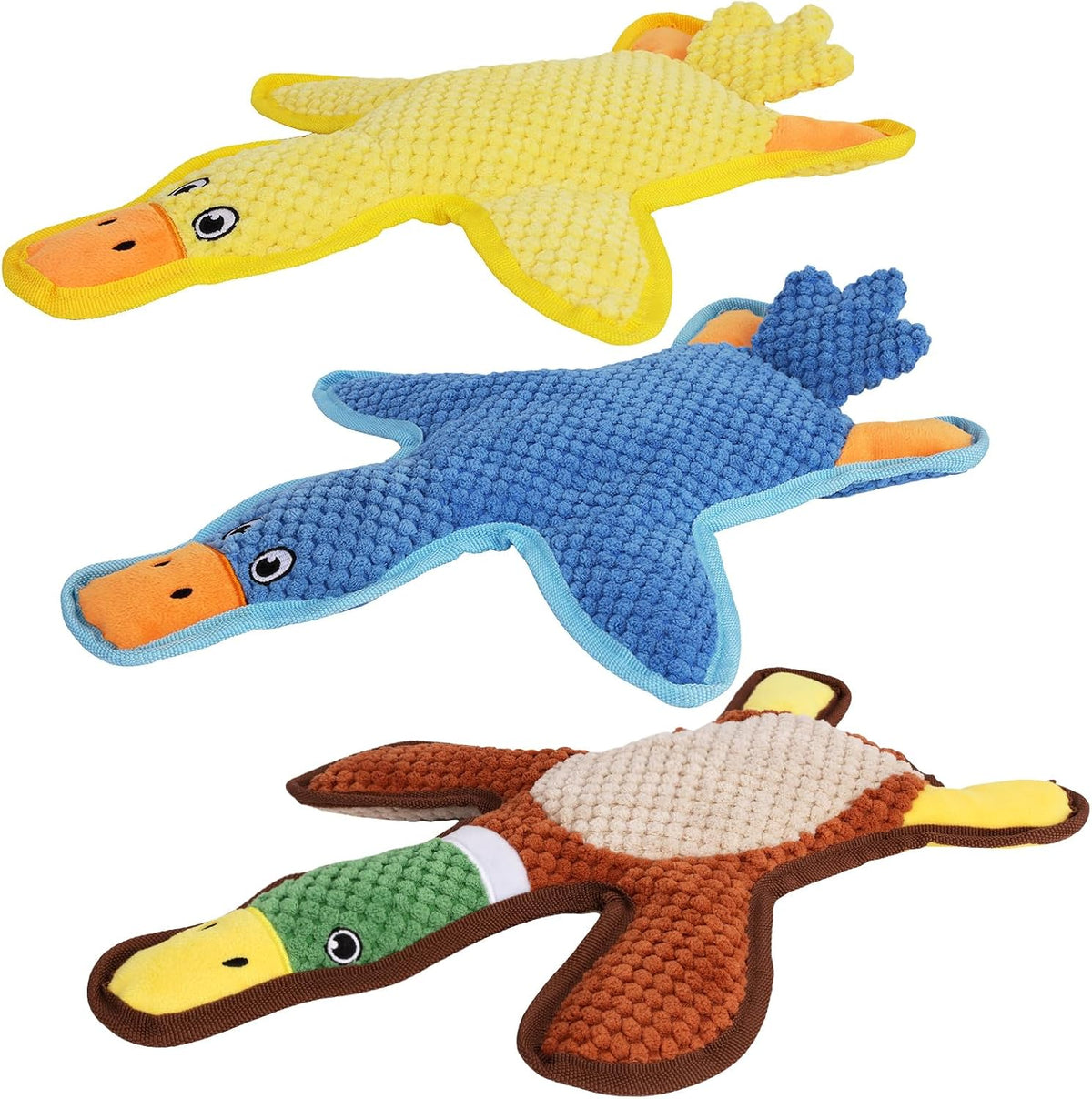Dog Toys 3-Pack Cute Duck Shapes Puppy Toys No-Stuffing Squeaky and Crinkle Interactive Dog Chew Toy for Small to Large 
