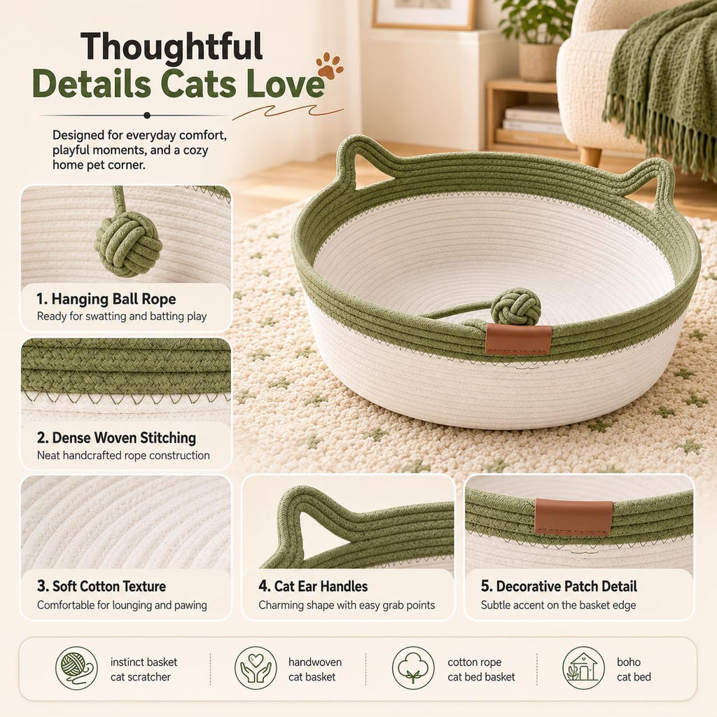 Instinct Basket for Cats - Stimuli Handwoven Cotton Rope Enrichment Bed
