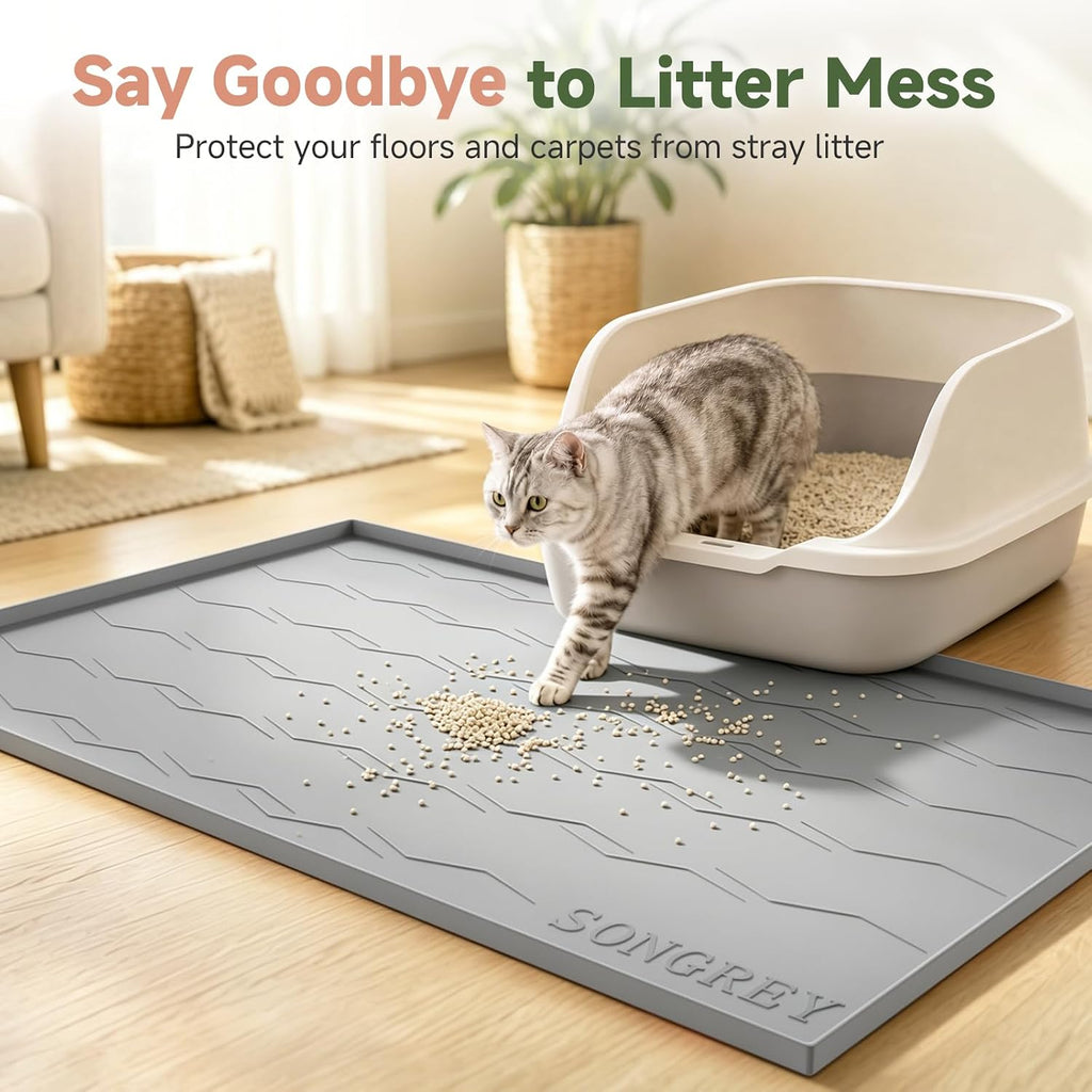 Songrey Silicone Cat Litter Mat 33.5" x 22", Litter Trapping Mat, Gray