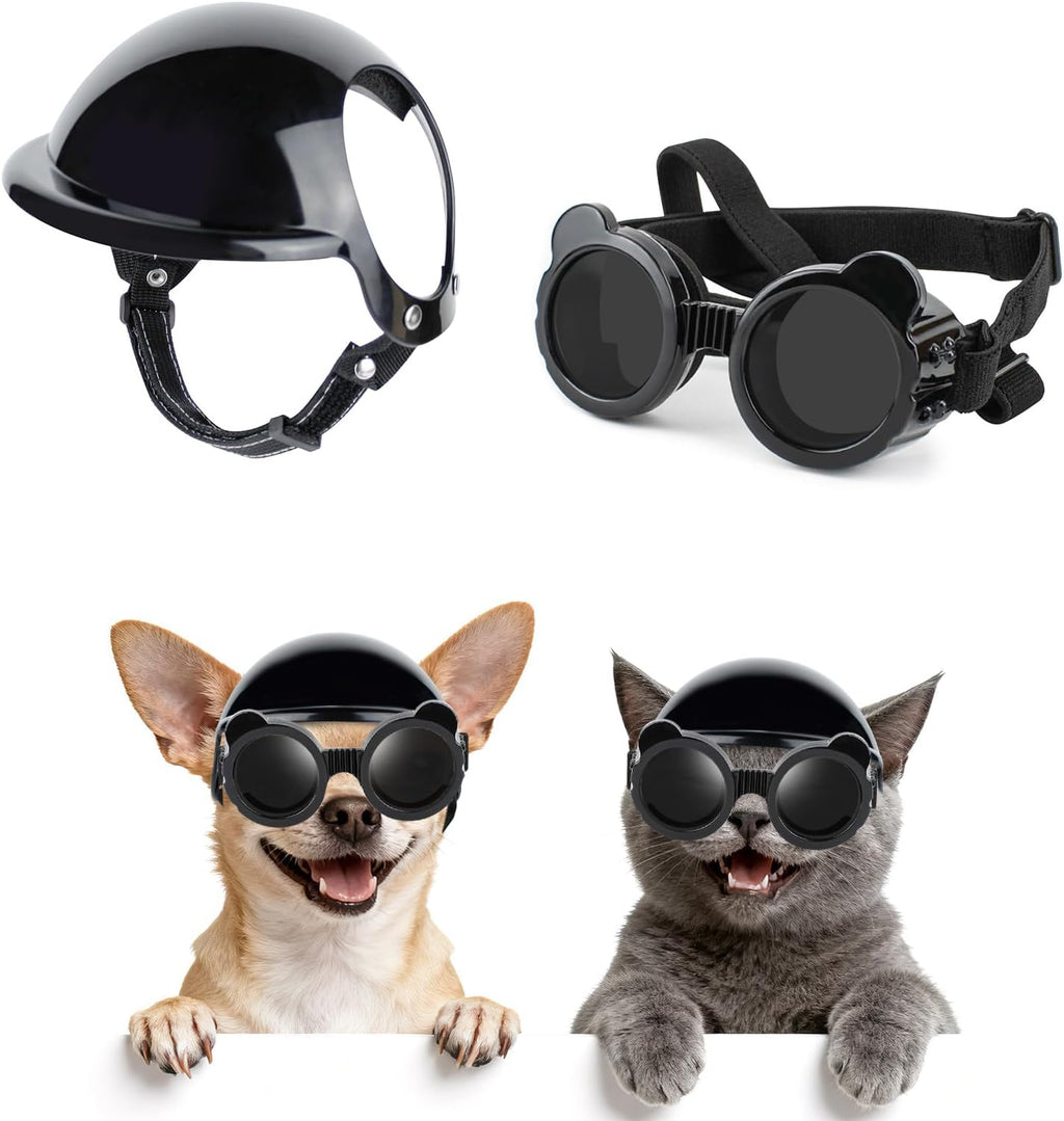 Dog Helmet and Goggles for Small Dogs - Pet Goggles Pet Motorcycle Helmet Hat with Ear Holes Adjustable Straps Safety He