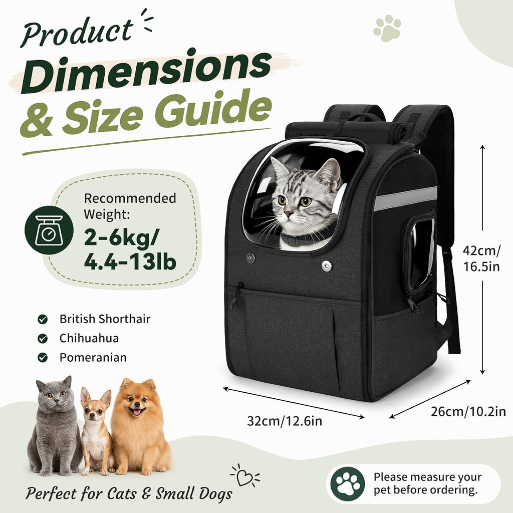 Apollo Walker Cat Carrier Backpack, Spacious, Stable and Breathable, Black