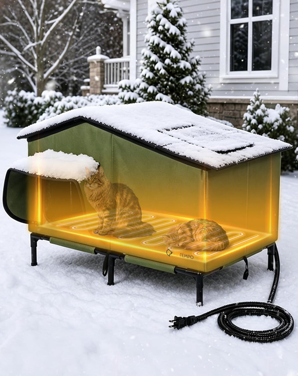 Heated Cat House for Outside Weatherproof in Winter, 16"x12"