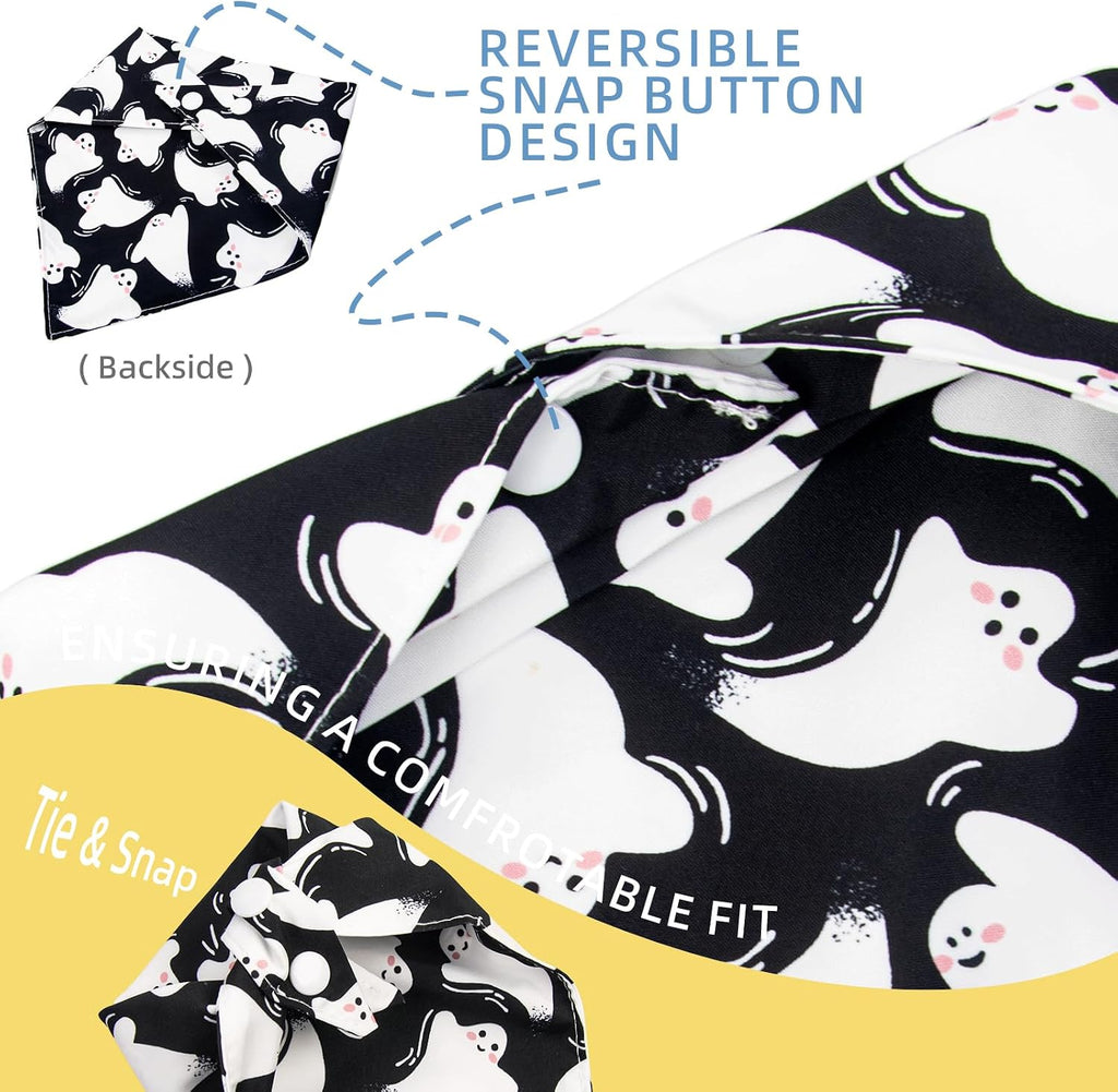 Halloween Dog Bandanas Black Ghost Spooky Costumes,7 - 30lbs Pets