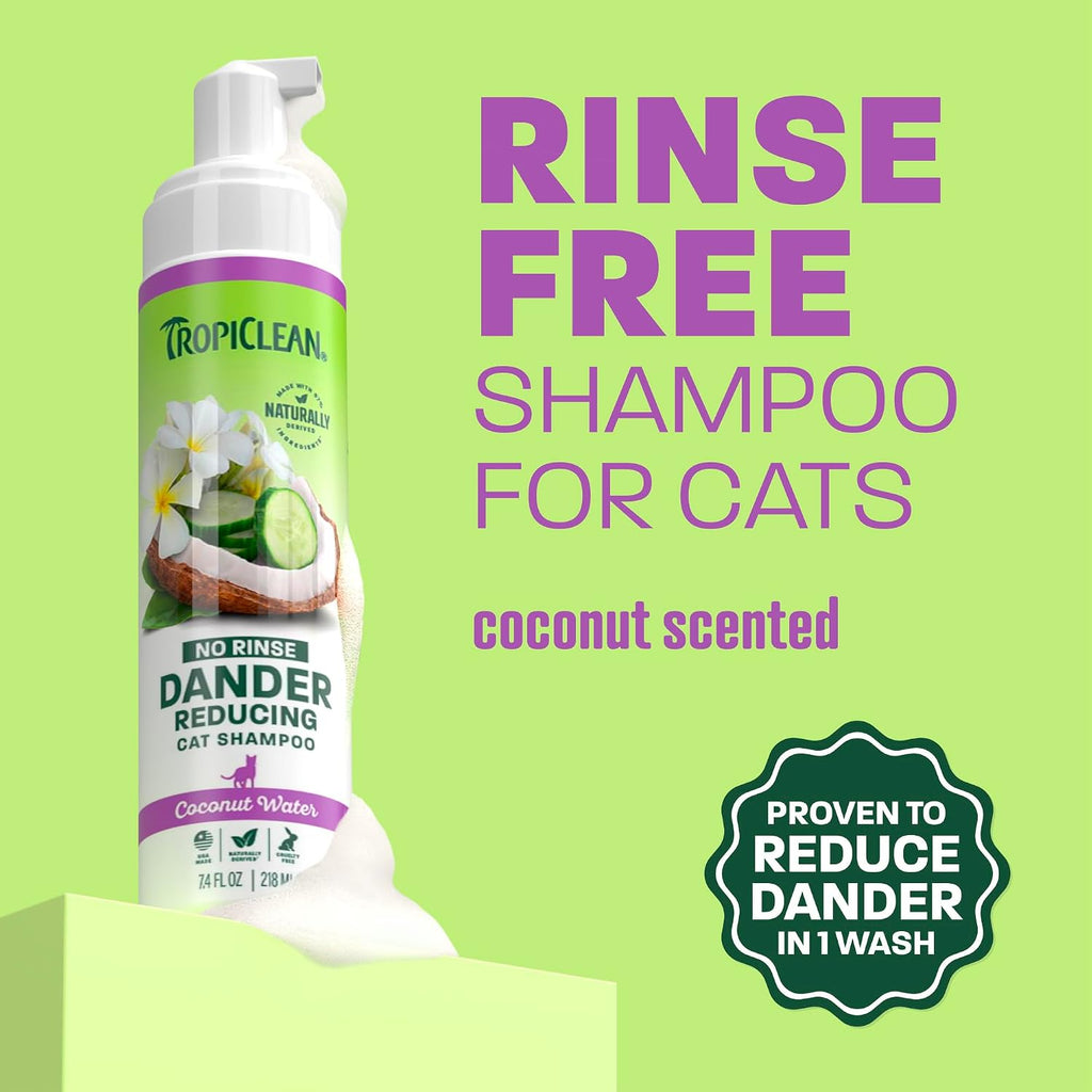 TropiClean No Rinse Waterless Cat Shampoo, Dander Reducing, 7.4oz