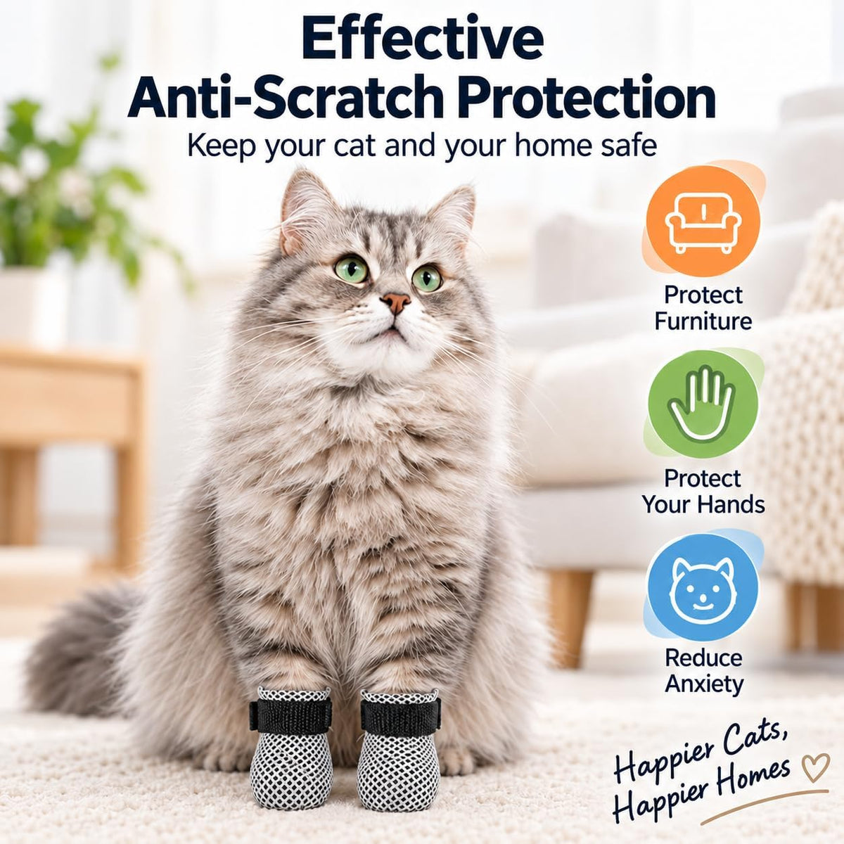 4 Pcs Cat Mittens To Prevent Scratching, Socks Shoes For Cats Gray