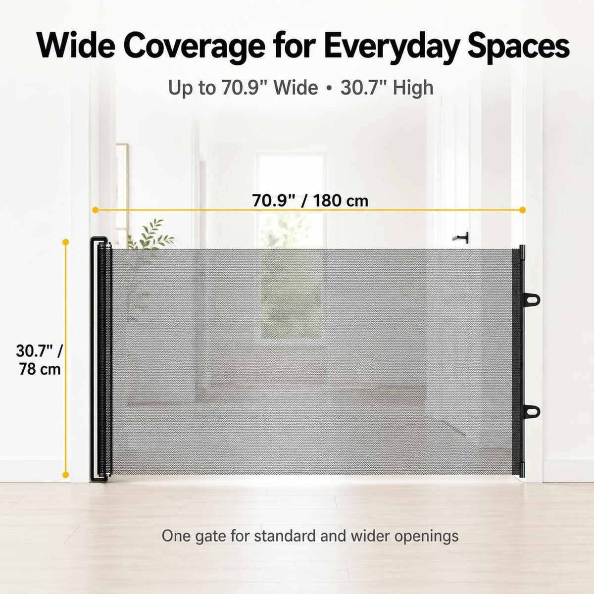Retractable Pet Gate for Dogs & Cats, 70.9 inches Wide x 30.7 inch High