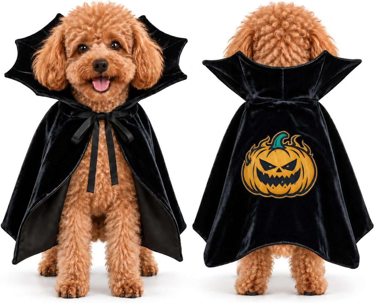 Halloween Dog Cape for Small Dogs, Pet Party Costume for Photos, Funny Pumpkin Skull Cloak, Cute Spooky Puppy Clothes, F