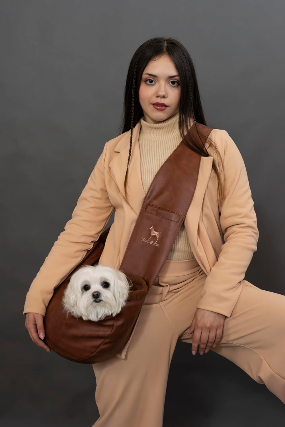 Dog Carrier Sling 5-18lb, Cat Carrier bag (Faux Leather, Zipper)
