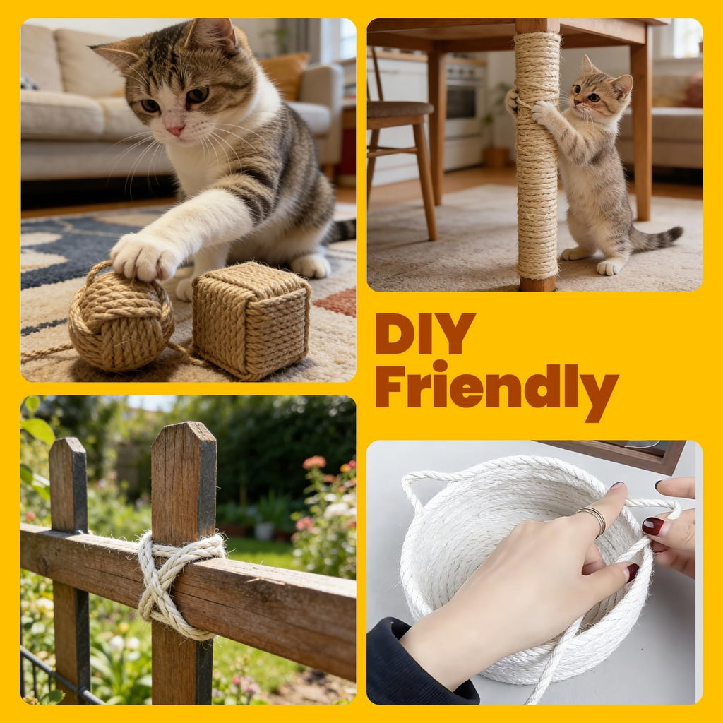 Natural Sisal Rope for Cat Tree and Scratching Post, 3/16 Inch x 100ft