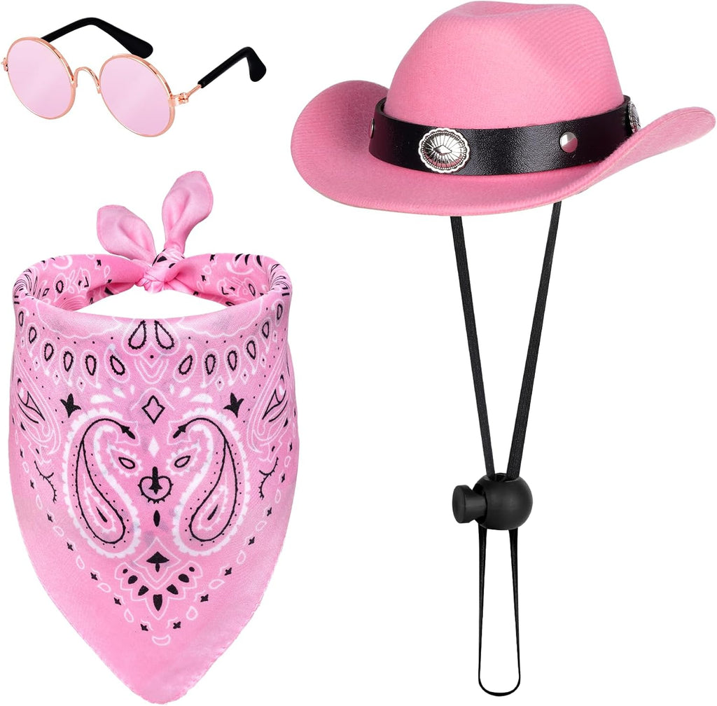 Cowboy Costume Set for Small Dog Cat Pet Mini Cowboy Hat Sunglasses with Bandana for Halloween Holiday Party Cosplay