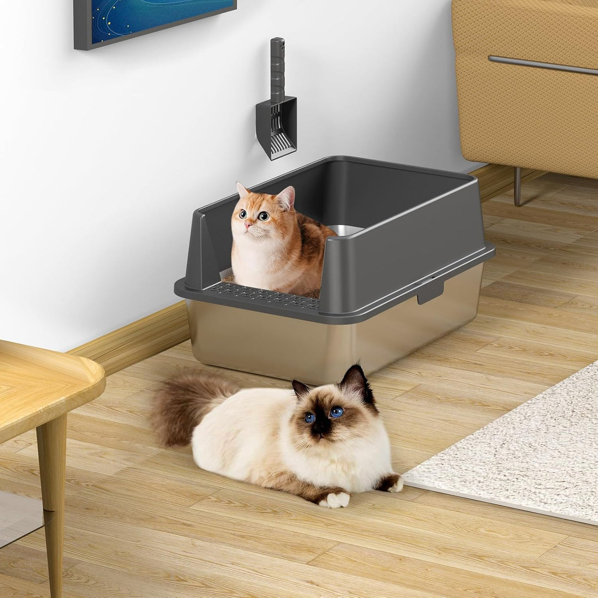 2PACK Stainless Steel Cat Litter Box with High Sides Lid, Extra Large XL Litter Box for Big Cats, Metal Kitty Litter Box