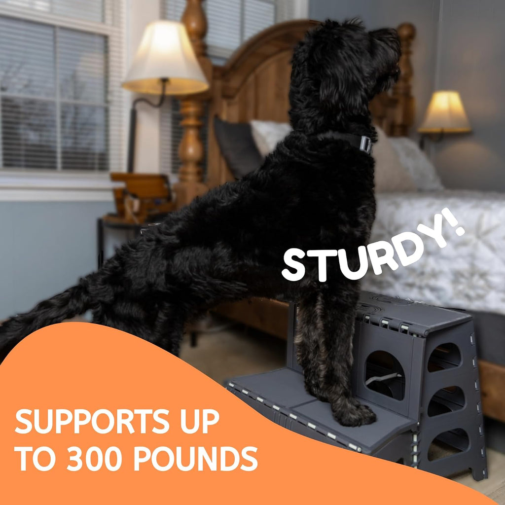 Foldable Dog Stairs, Collapsible Pet Step Ladder, Supports 300lbs
