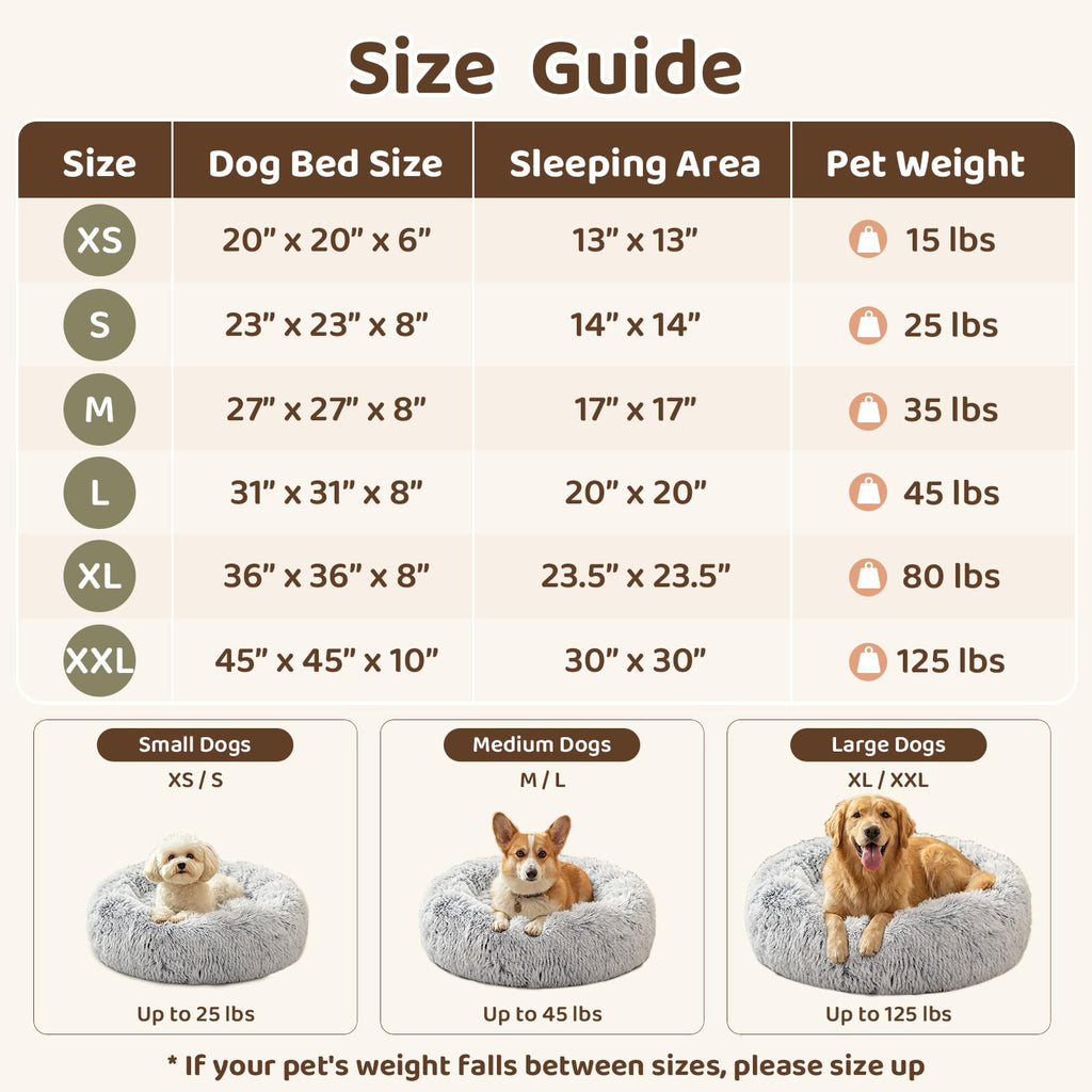 JOLLYVOGUE Small Dog Bed, Calming Soft Anti-Anxiety Donut Cat Bed, Washable Round Fluffy Cushion for Small and Medium Pets (20")